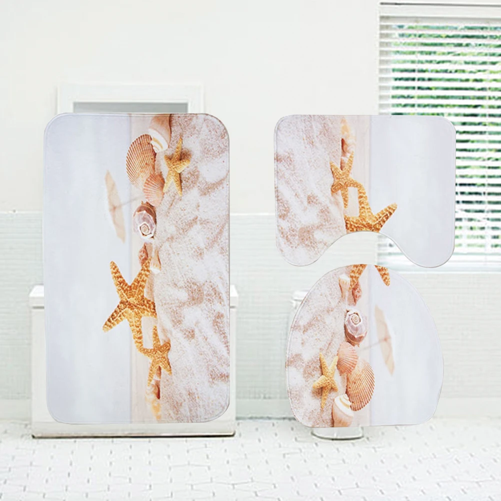 

Toilet Mat Set Non Slip Absorbent Machine Washable Sea Star Pattern Bathroom Floor Mat Set Comfortable Easy Clean For
