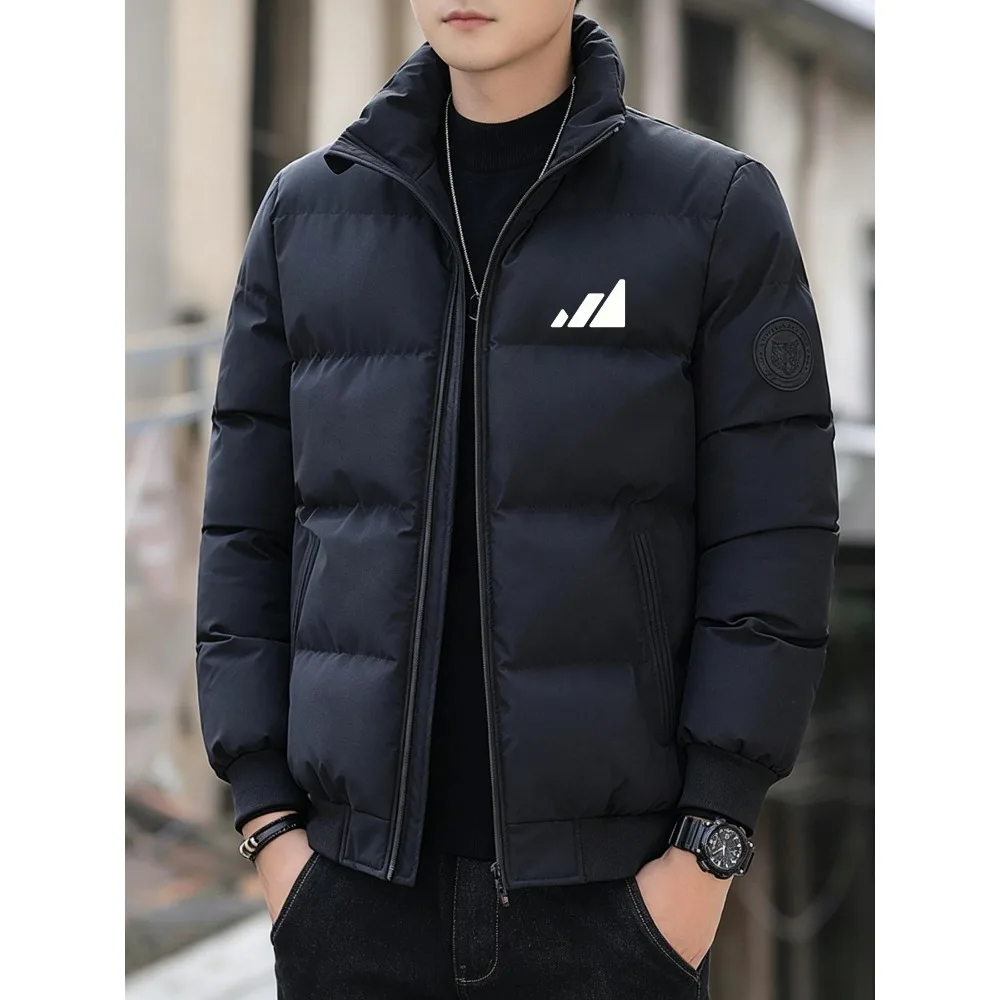 Men's standing collar cotton padded jacket, winter thick warm jacket, windproof casual zipper jacket, suitable for outdoor use