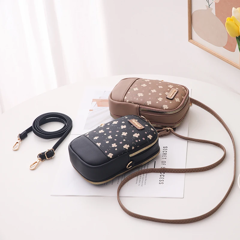 2024 New crossbody bag Korean PU leather printed vertical small square bag zipper multi-functional sweet lady street popular sho