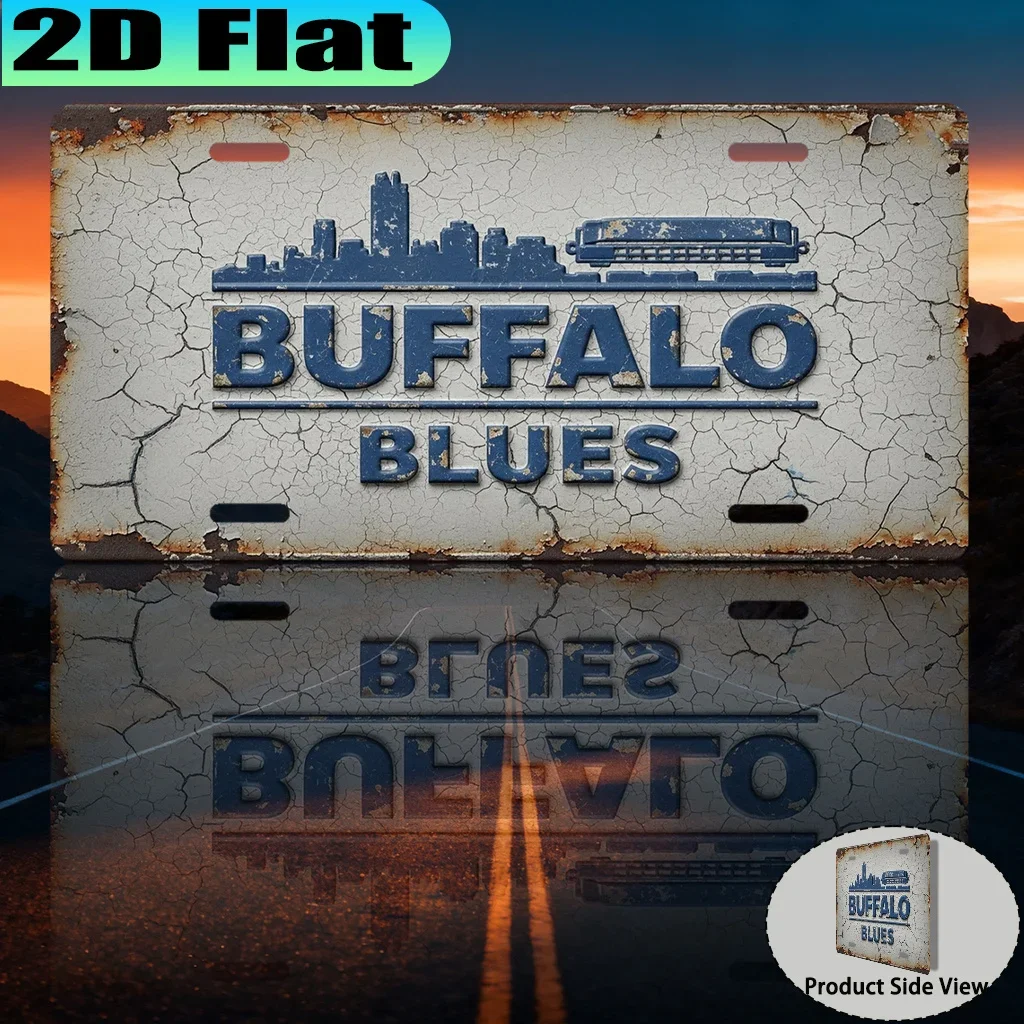 2D Flat-A Vintage Aluminum Sign in Water Buffalo Blue,Decorative Item, Gift for Blues Music Festival, American Blues Style