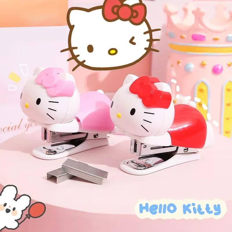 Sanrio Hello Kitty Cartoon Staplers Set Portable Mini Office Stapler Document Binding Stationery Binding Tools Kids Stationery