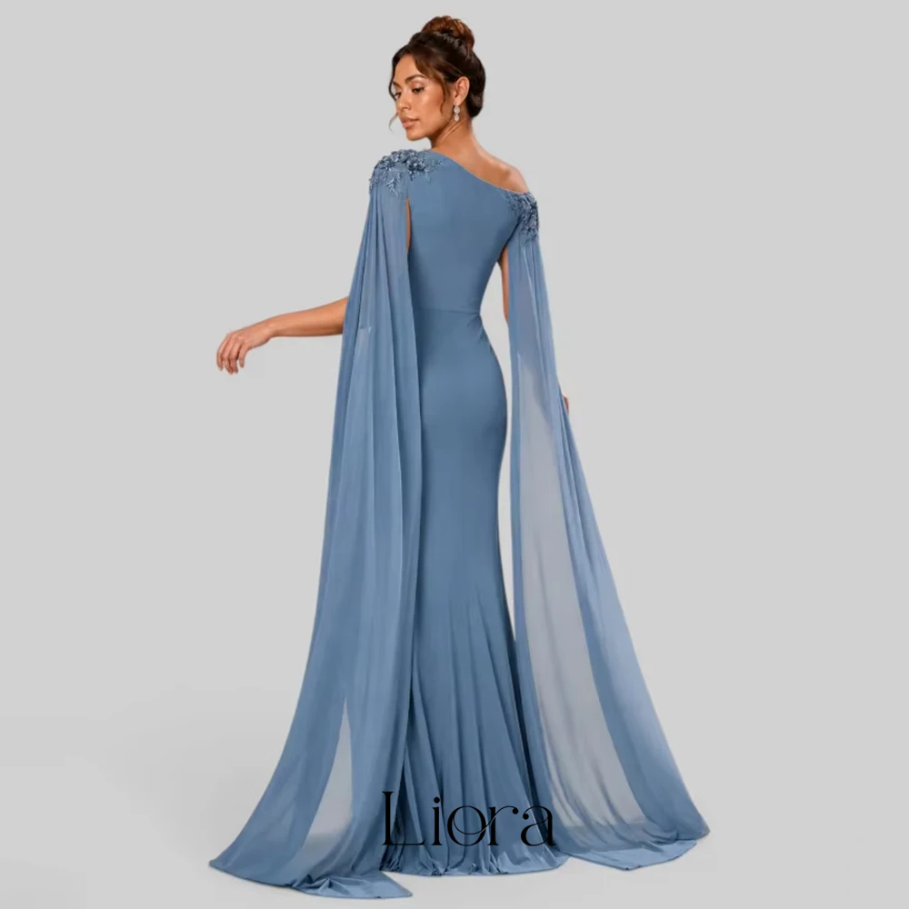 Liora Customized One Shoulder Lace Appliques Mother of Birde Dresses for Women Wedding Chiffon Elegant Long Prom Party Gowns