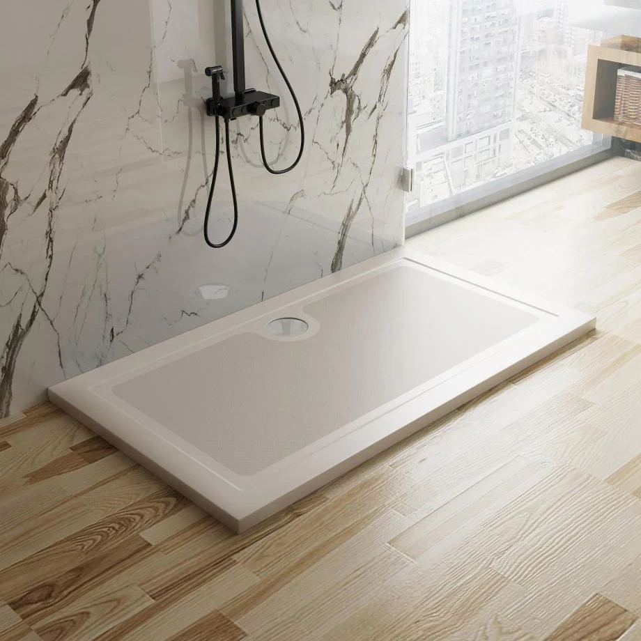 European Style Center Drain stone Resin Shower Base Pan Anti slip Bathroom Rectangle Smc Shower Tray