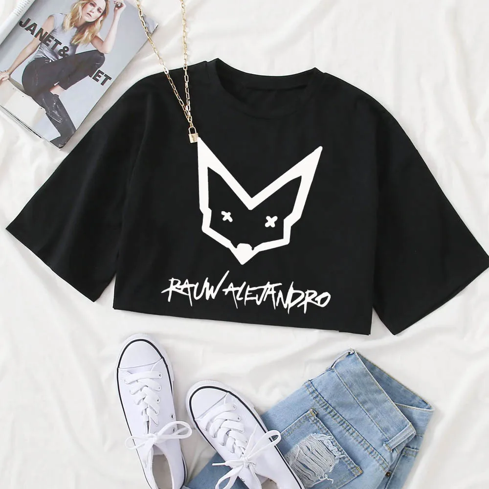 Rauw Alejandro T-Shirt Women Crop Tops Girls O-Neck Short Sleeves Casual Loose Music Shirts Fans Gift