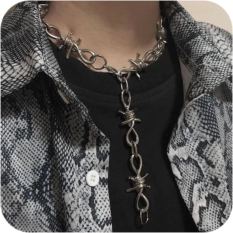 Barbed Wire Necklace for Men Women Punk Metal Barbed Wire Chain Necklace Hip Hop Barbed Wire Thorns Choker Punk Jewelry Gift