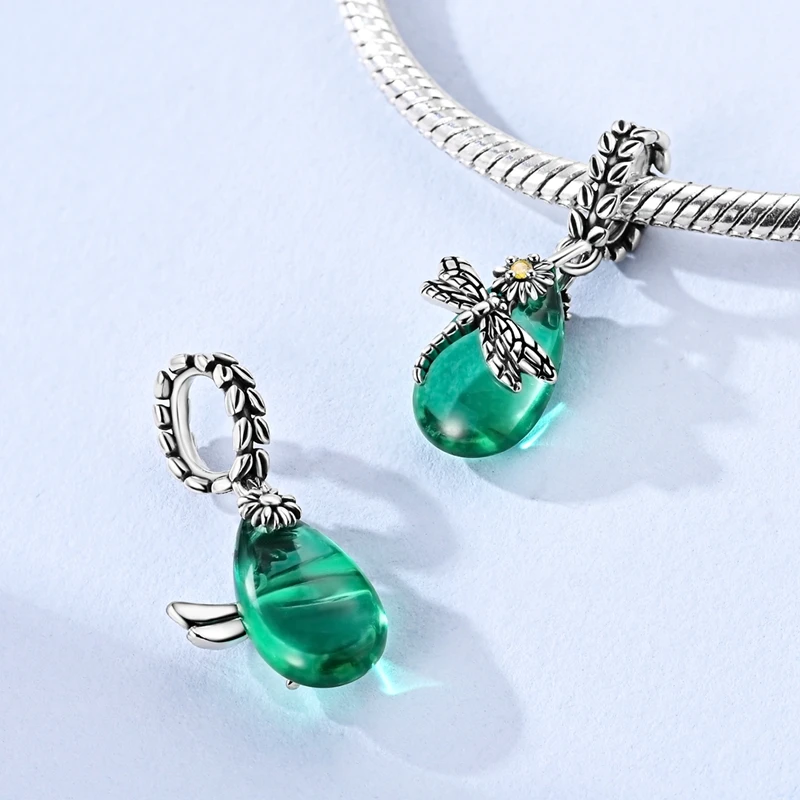

925 Sterling Silver Green Jade Dragonfly Charms Pendant For Women Fit Original Bracelet DIY Birthday Party Jewelry Gifts