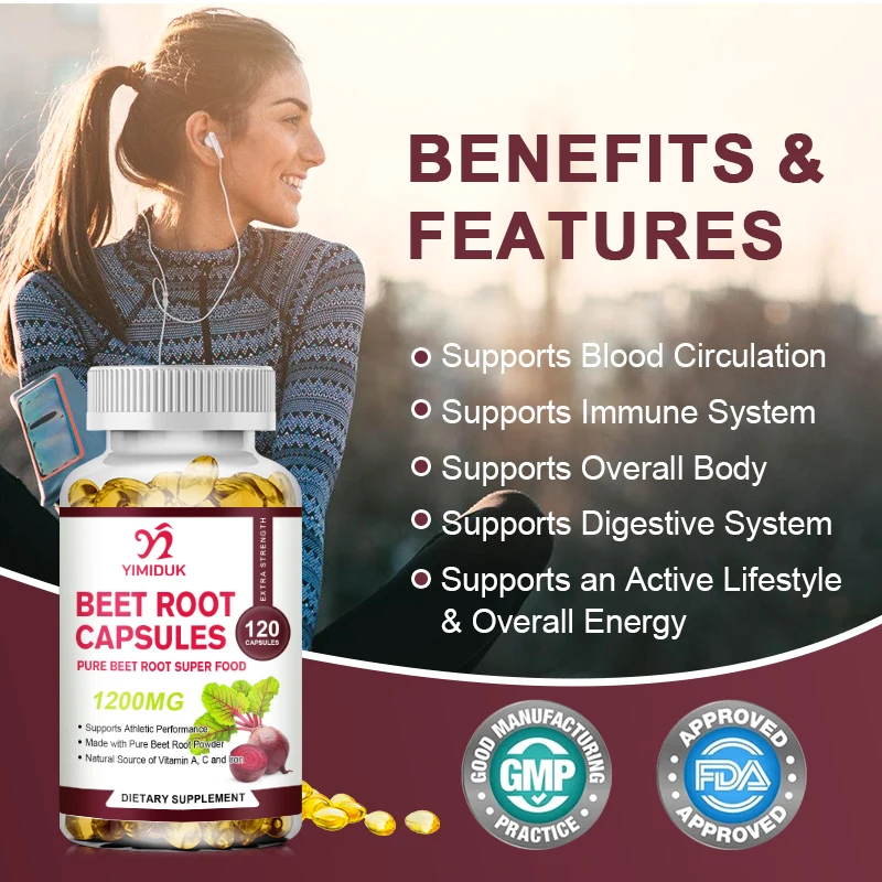 Beet Root Extract 1200Mg Capsules - Supports Heart Health, Circulation, Immune System and Digestive System