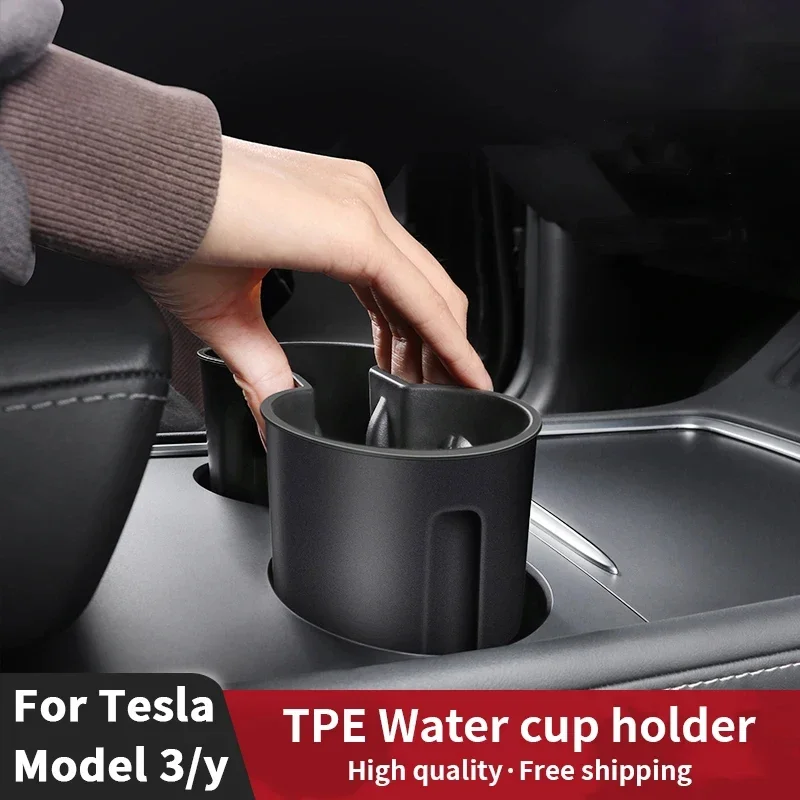 

TPE Double hole Water Cup Fixing Holder Water Proof Console Cup Holder Insert For Tesla Model 3 Model Y 2021 2022