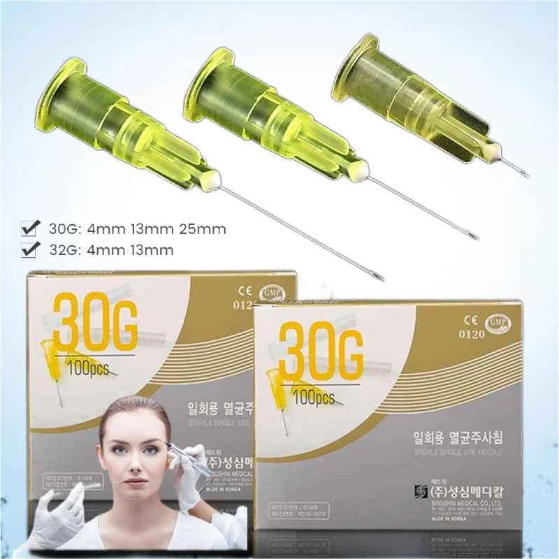 50/100 Painless small needle painless beauty ultrafine 30G x 4mm , 30G x13mm , 30Gx25mm syringes Korean Needles Eyelid Tools