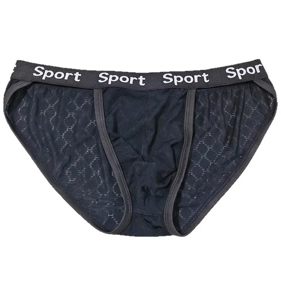 

1pc Men Jacquard Ice Silk High Fork Briefs Breathable Lace Sheer Underwear Low Rise U Convex Pouch Panties M-2XL Large Size
