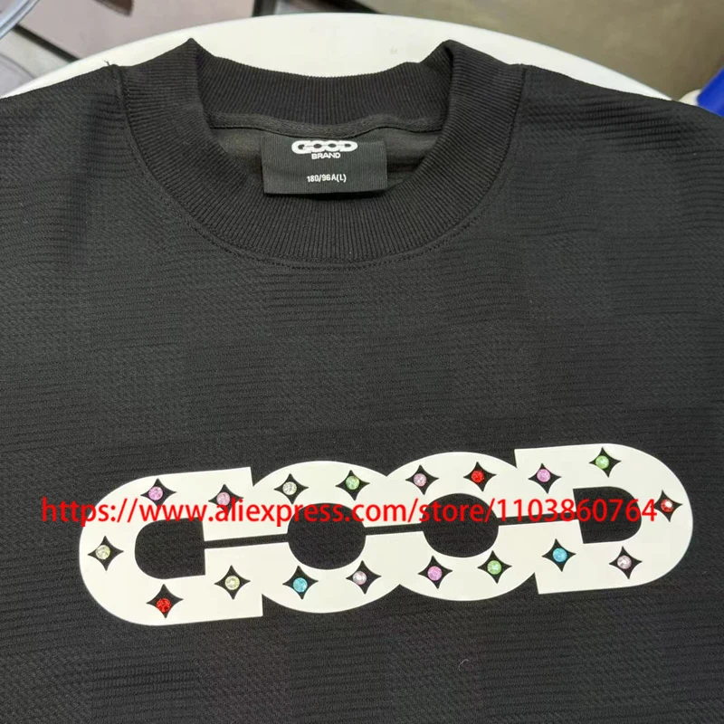الصورة الحقيقية العلامة الأصلية جيدة طويلة الأكمام الماس الثقيلة الملونة مزينة بشكل رائع بلايز زوجين كل مباراة GOODBRAND تي شيرت