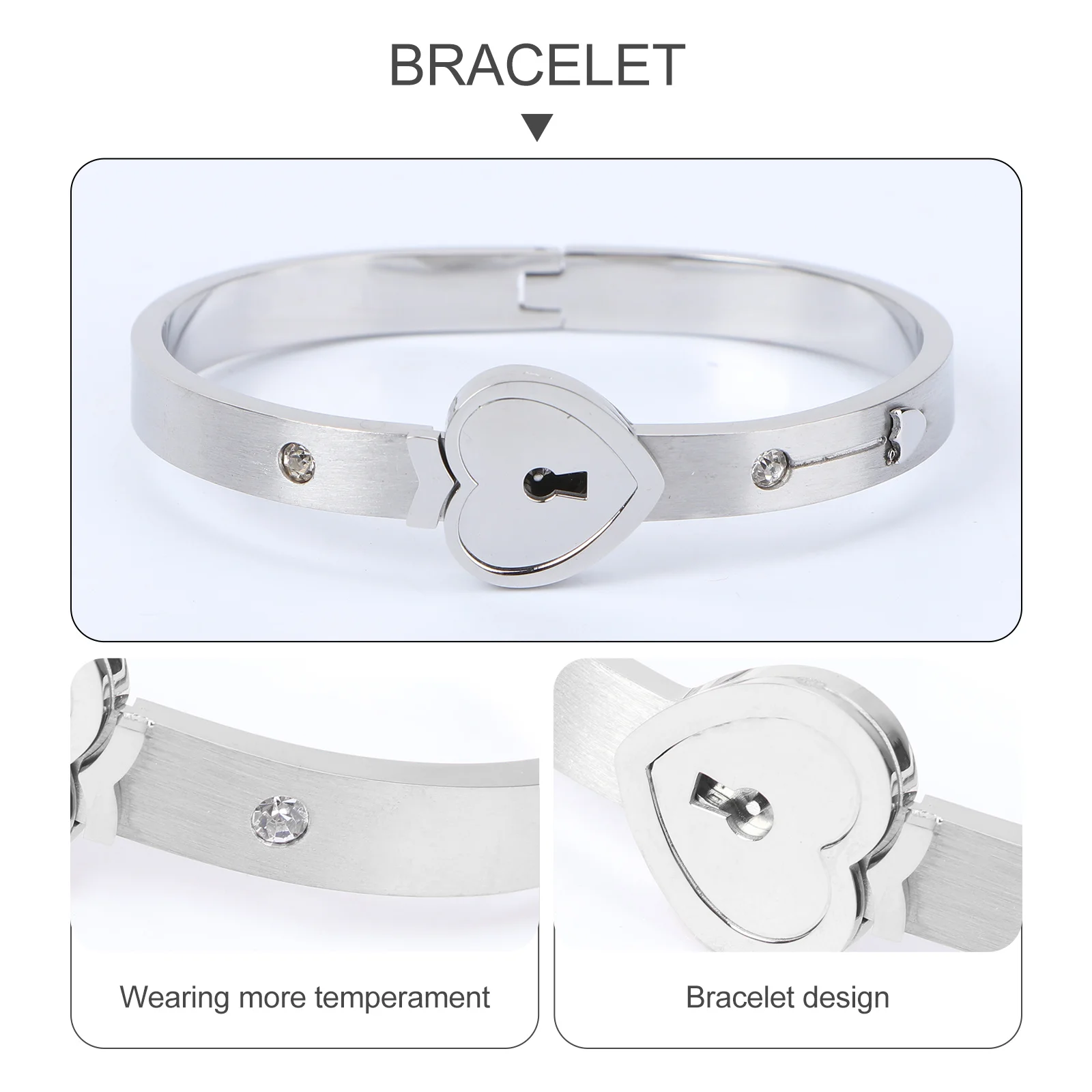 

Love Heart Bracelet with Key Necklace Titanium Steel Bangle Valentine's Day Proposal Gift for Girlfriend Wife Mom