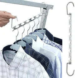 1pcs 37cm Multifunctional Space Saving Metal Hangers with Hook 6 Hole Clothing Wardrobe Organizer Iron Clothes