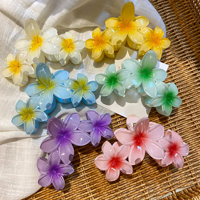 Dopamine Sunflower Shark Clip Sweet Gradient Flower Grab Clip Ponytail Braid Hair Clip for Girls Beach Vacation Hairstyles