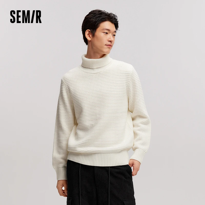 Semir Men High Neck Inner Wear 2024 New Winter Sweater Textured Cable Knit Base Layer Sweater Solid Color Knitted Sweater