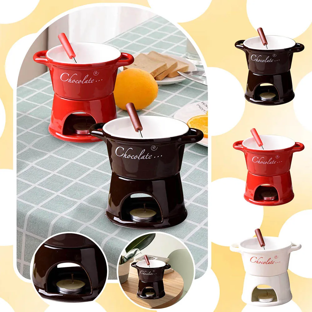 Chocolate Melting Ceramic Fondue Cup With 1 Fork Holiday Parties Atmosphere Fondue Cup Multi-Purpose Cheese Dessert Fondue Cup