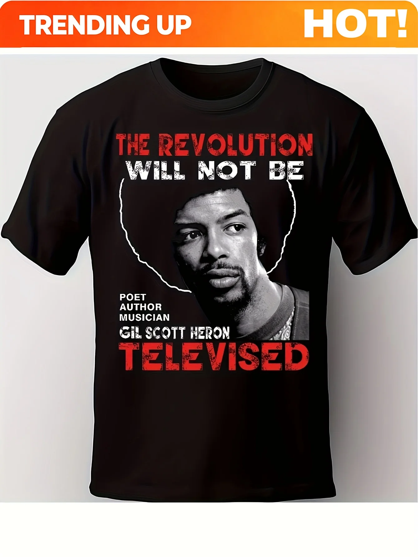 Customization Men's Plus Size Black Gil Scott-Heron Tribute T-Shirt - Featuring Bold 'THE REVOLUTION WILL NOT BE TELEVISED' Desi