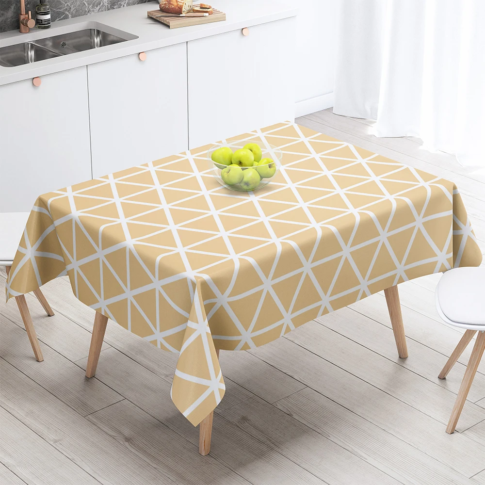 Geometric Grid Rectangular Tablecloth Green Color Yellow Pink Dinning Table Decoration, Anti-stain, Waterproof Kitchen Table Cov