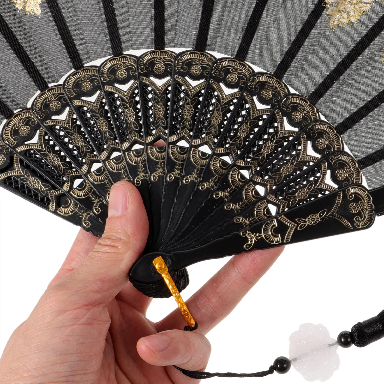 

European Vintage Folding Hand Fan Lightweight Elegant Tassel for Wedding Party Dance Photography Accessory