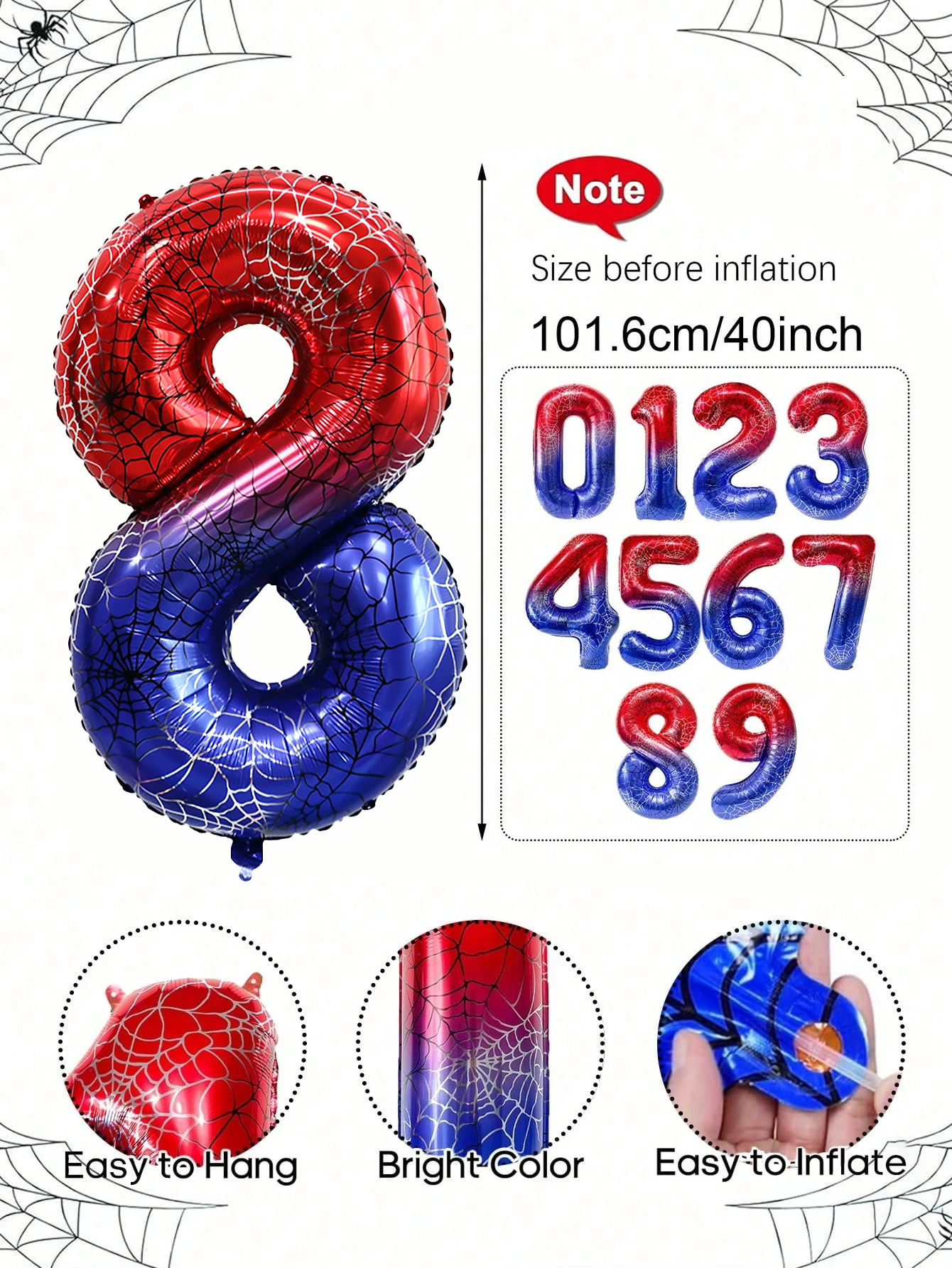 1 Stück riesiger Spinnen-Nummernballon, geeignet für Geburtstag mit Spinnenmotiv, Superheldenparty, Feierszendekoration