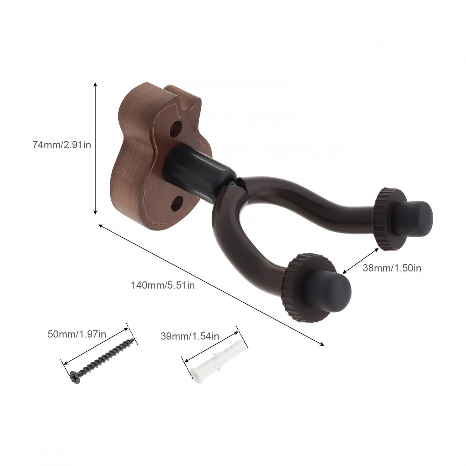 Wall Mount Black Walnut Base Guitar Hanger Hook for Guitar / Bass / String Instrument, Wood Guitar Shape Base Holder