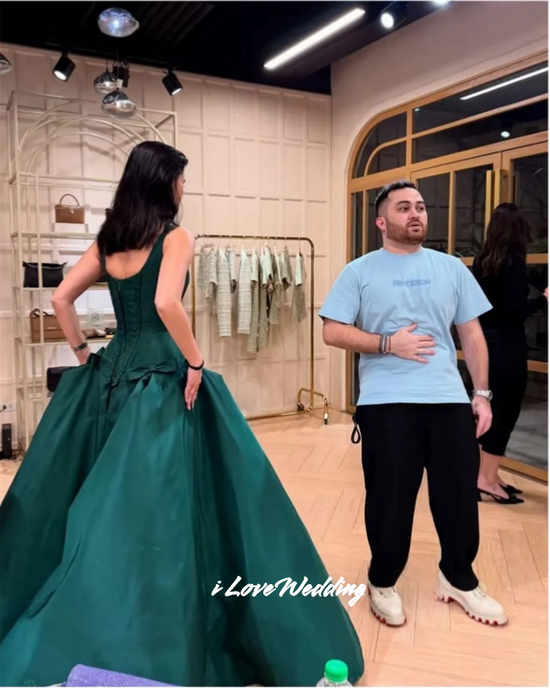 Emerald Green Satin Prom Dress Square Neck Sleeveless Corset Ball Gown Floor-Length Formal Evening Gown Wedding Guest Customized view 4