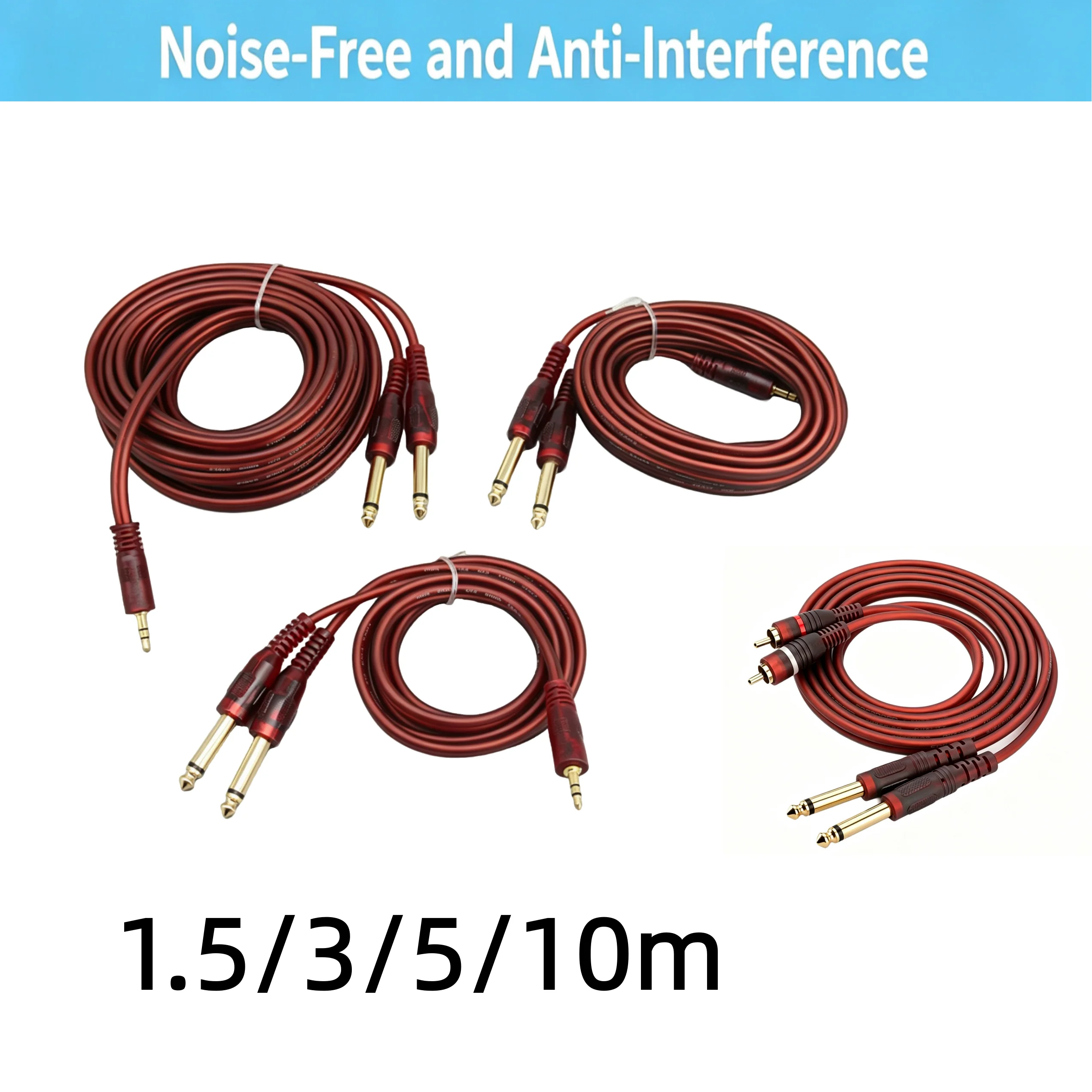 Miwayer Pro Studio Audio Cable Red 1.5/3/5/10m, Dual RCA Male to 6.35mm 1/4