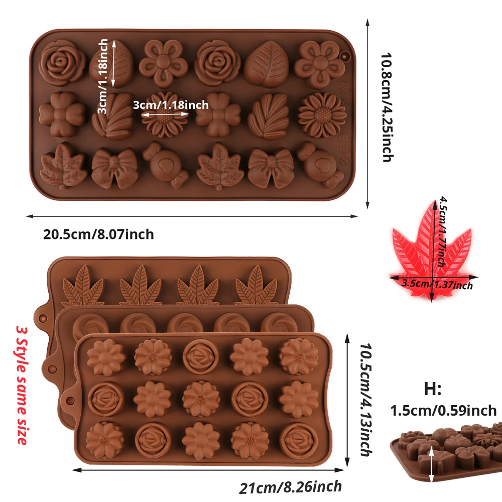 4 Flower-Shaped Chocolate Candy Molds Made of Silicone, Food-Grade Non-Stick Jelly Molds, Silicone Baking Molds, Including Shapes Such as Tulips, Roses, Maple Leaves, Etc
