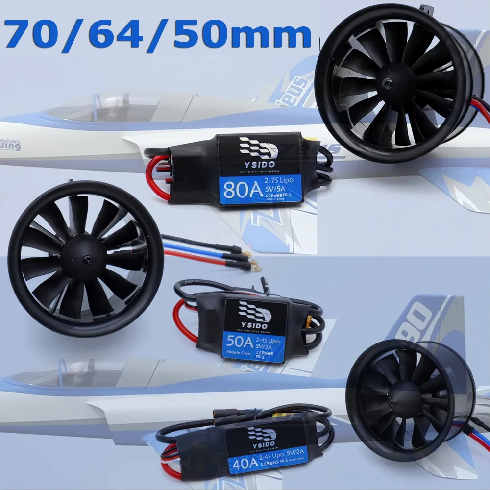 

YSIDO 2627/2836/2842 Brushless Motor 70/64/50mm EDF Duct Fan 40A 50A 80A ESC 3-6S for RC RC Model JET Airplane EDF Plane Parts