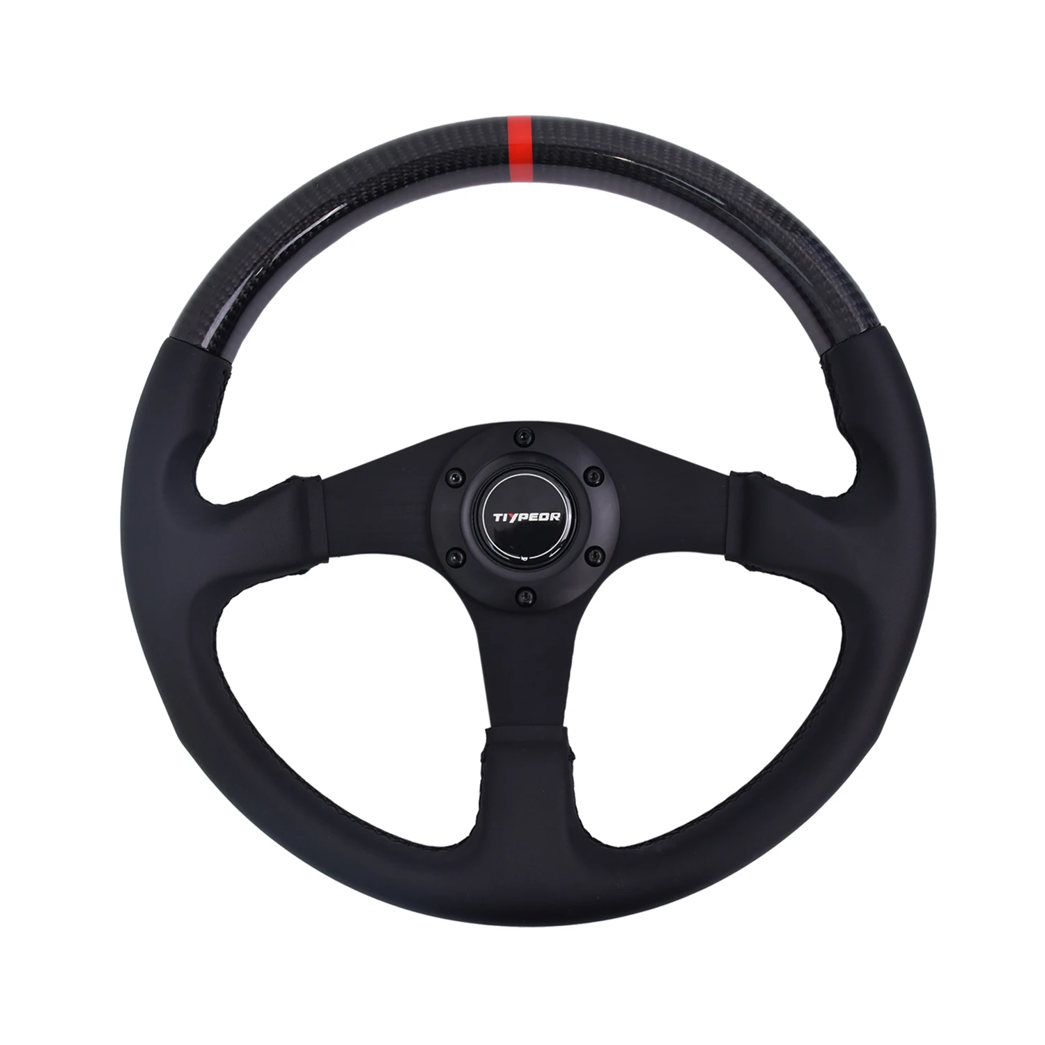 Tiypeor Leather Racing 350mm Carbon Fiber High Quality Car Steering Wheel Flat Dish 6 Bolt Carbon Fiber Steering Wheel