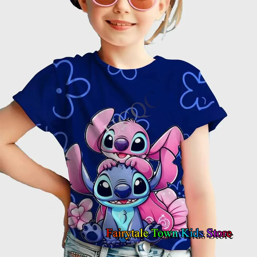 

Лето 2025 г., новая футболка с 3D принтом Disney Stitch, детские футболки с короткими рукавами и круглым вырезом, одежда для мальчиков и девочек, детские повседневные топы