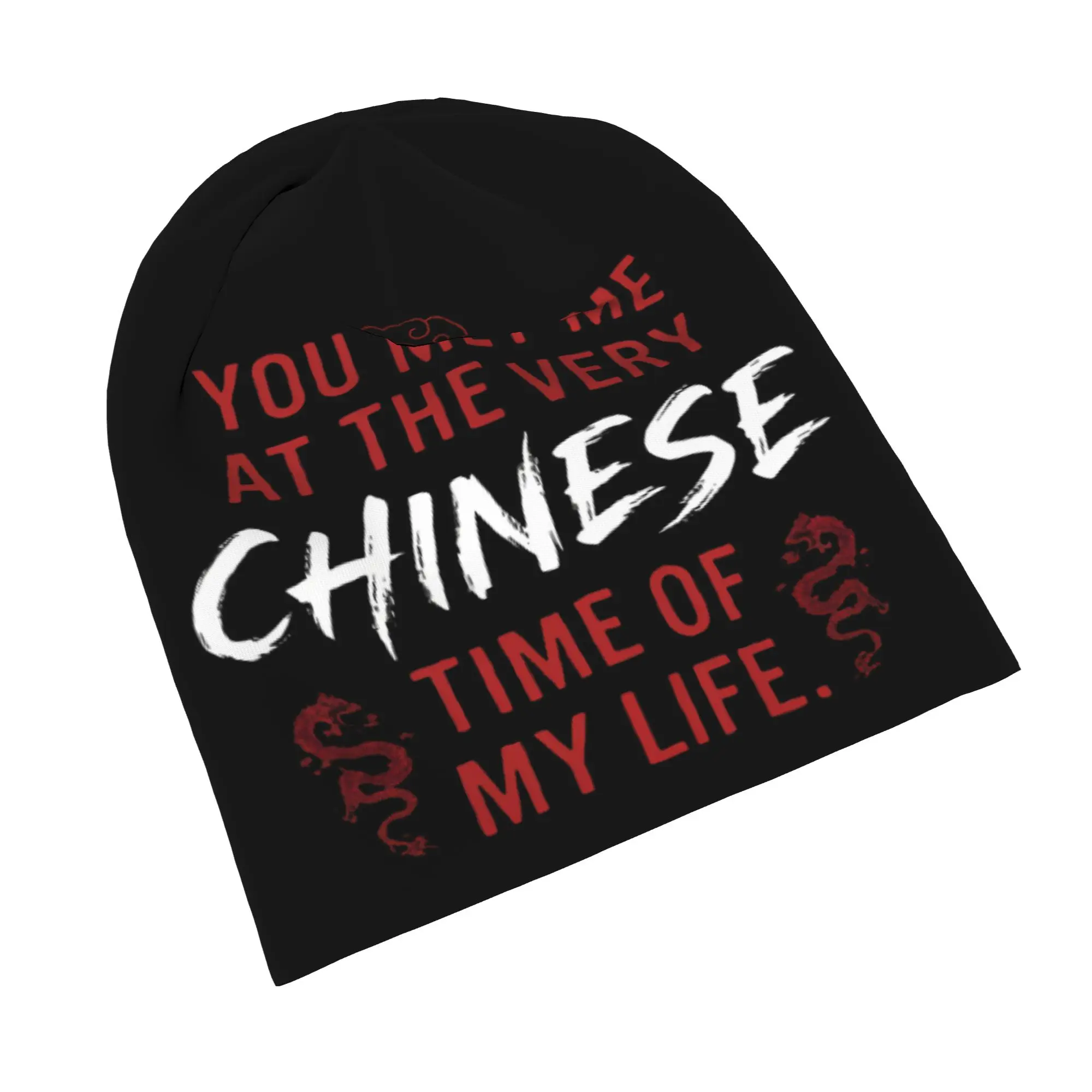 Red Dragon You Met Me At A Very Chinese Time In My Life Bonnet Hat Autumn Winter Ski  Skullies Beanies Hats Warm Head Wrap Caps