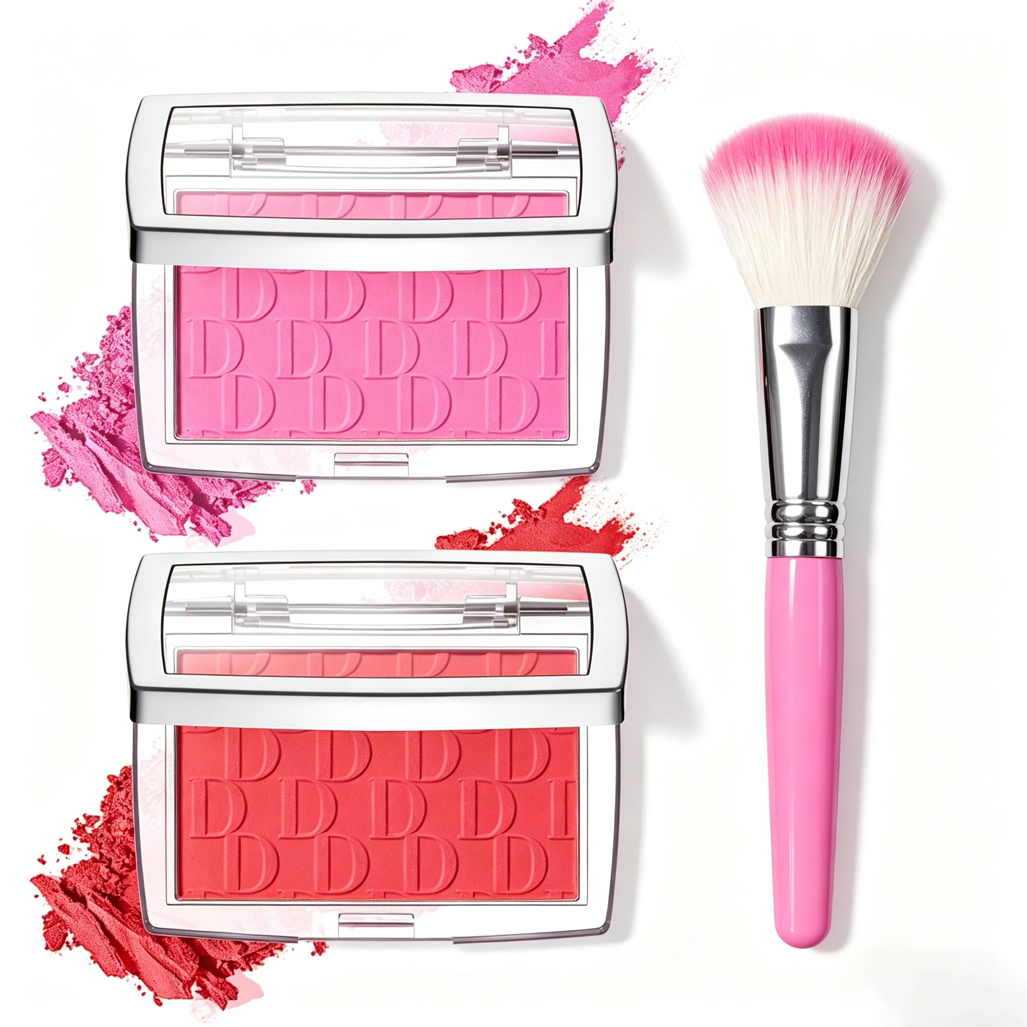 Paleta de rubor mate en relieve de 2 piezas con brocha, de larga duración, altamente pigmentada, multiusos, color rosa natural, cosméticos