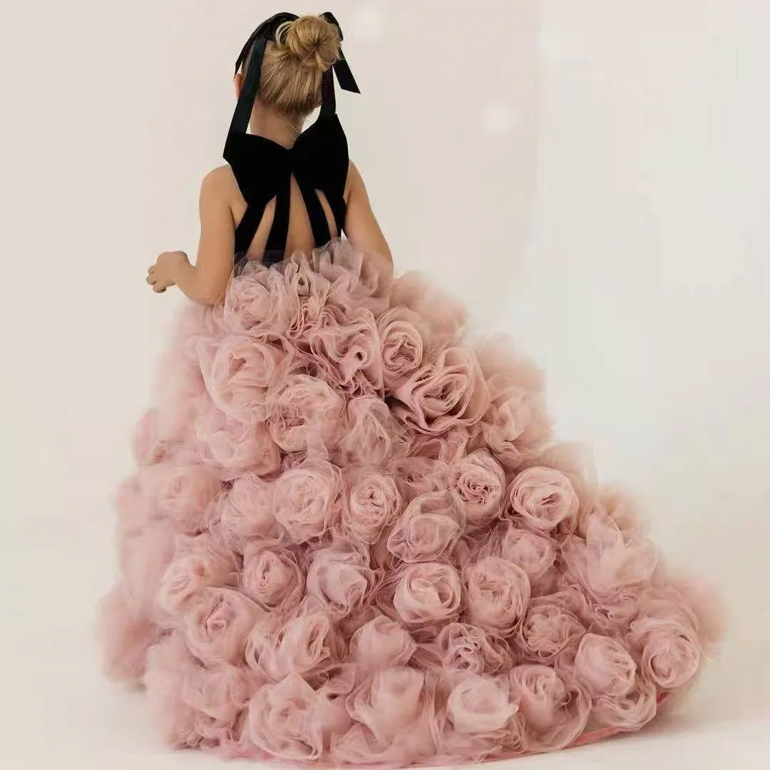 Custom Light Luxury Dress Women Wedding Guest Gown Girls Wedding Gown Birthday Party Pageant Runway Strap 3D Flower Tulle Gown