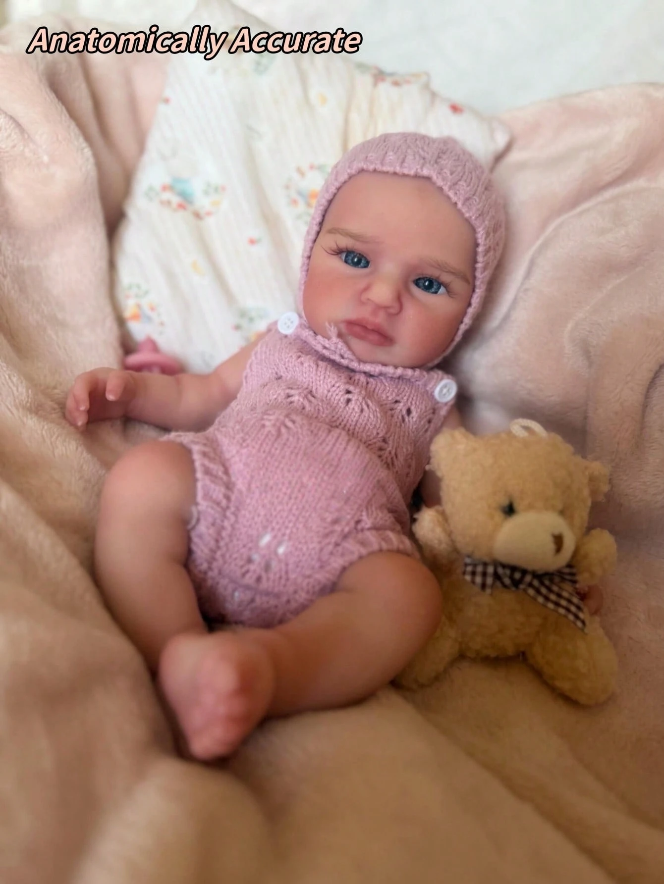Aizwa1 13 Inch Loulou Bebe Reborn De Silicon Girl Doll Open Eyes Bald, Choose Pink or White Dress Toy