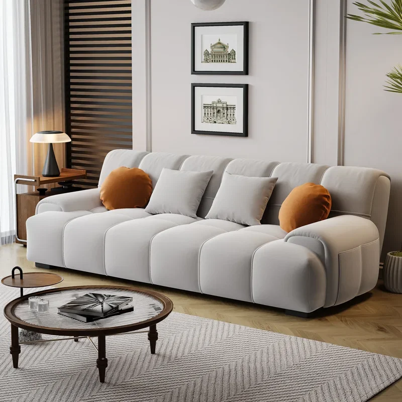 أريكة توفو كريمية لغرفة المعيشة، شقة صغيرة للدراسة، صف مستقيم، سرير أريكة إيطالي بسيط