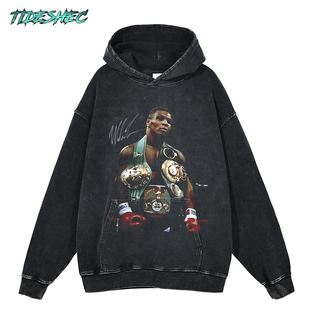 

Men Washed Hoodie Vintage Portrait Tyson Graphic Printed Hoodies Hip Hop Streetwear Harajuku Sweatshirt Cotton Autumn Winter