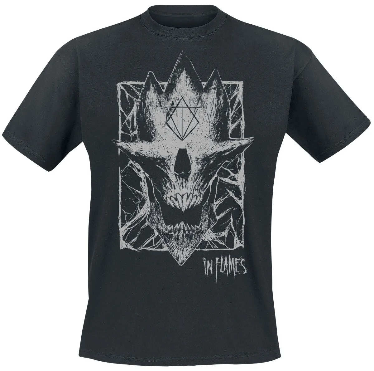 In Flames Black & White Reaper Graphic Tee, Gothic Metal Shirt with Desolate Wasteland Art for Fans