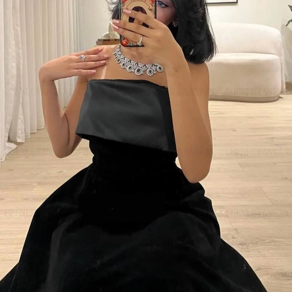 Long Velour Formal Occasion Dresses 2024 Strapless Sleeveless Sexy Ball Gown Elegant A-line Evening Party Gowns فساتين الحفلات