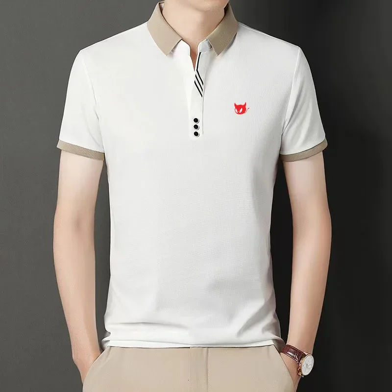 Golf Summer New High Quality Men's Polo Shirt Casual Breathable Stand up Neck Short Sleeve Fashion Youth Sports Top T-shirt