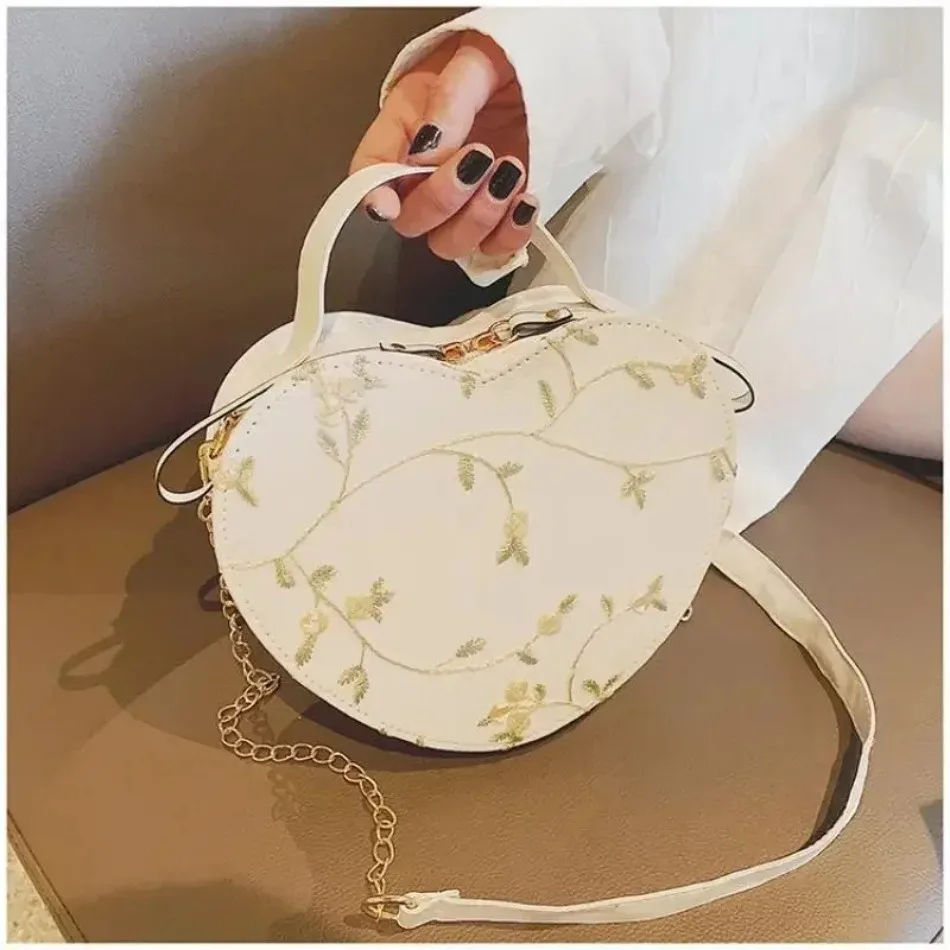 Bolso Bandolera Redondo de Encaje con Cadena y Flores - imagen 5