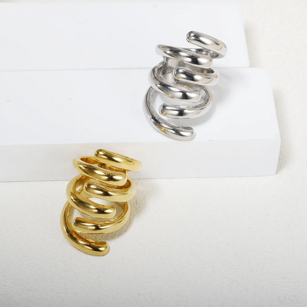 

JINHUI Elegant Design Braid Hoop Style Stainless Steel Wire Winding Ring for Womem Gold Color Jewelry Party Accessories New