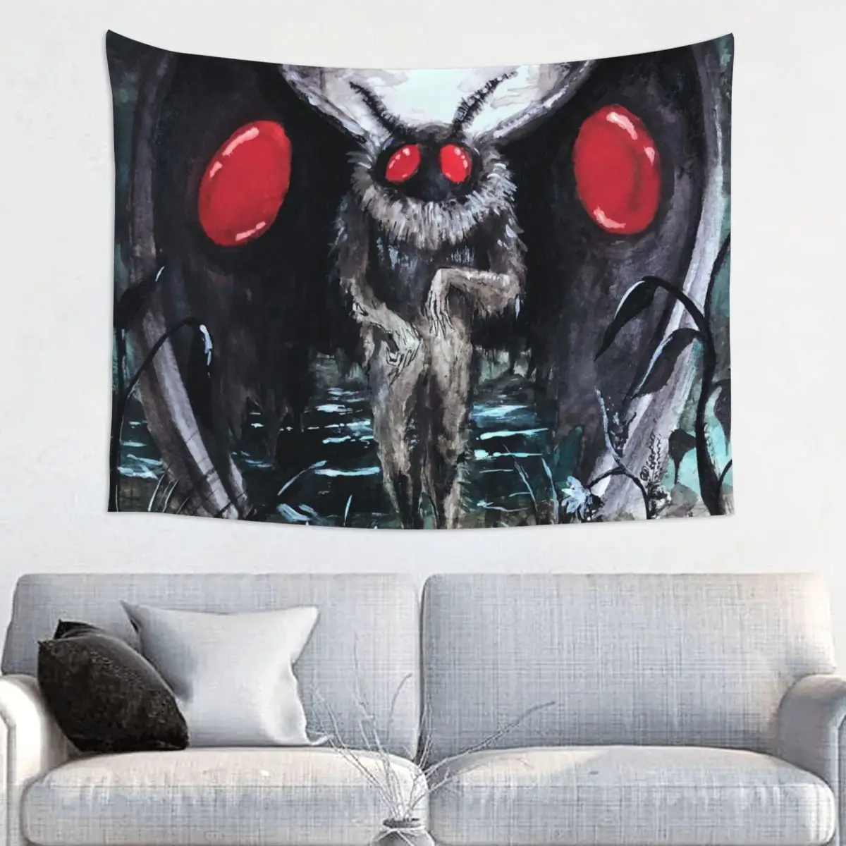 Mothman Tapestry Wall Hanging Printed Tapestry Flying Demon In The Night Art Blanket Home Decor for Living Room Bedroom Yoga Mat