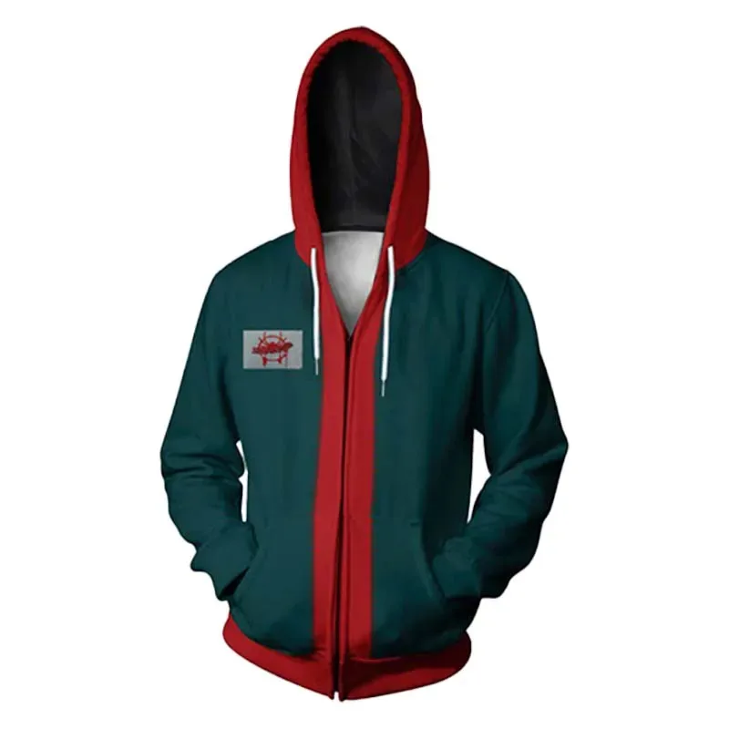 Adult Miles Morales Spiderman Hoodie Cosplay Superhero Anime Jacket Green Zipper Hooded Coat 3D Print Spring and Fall Sweatshirt