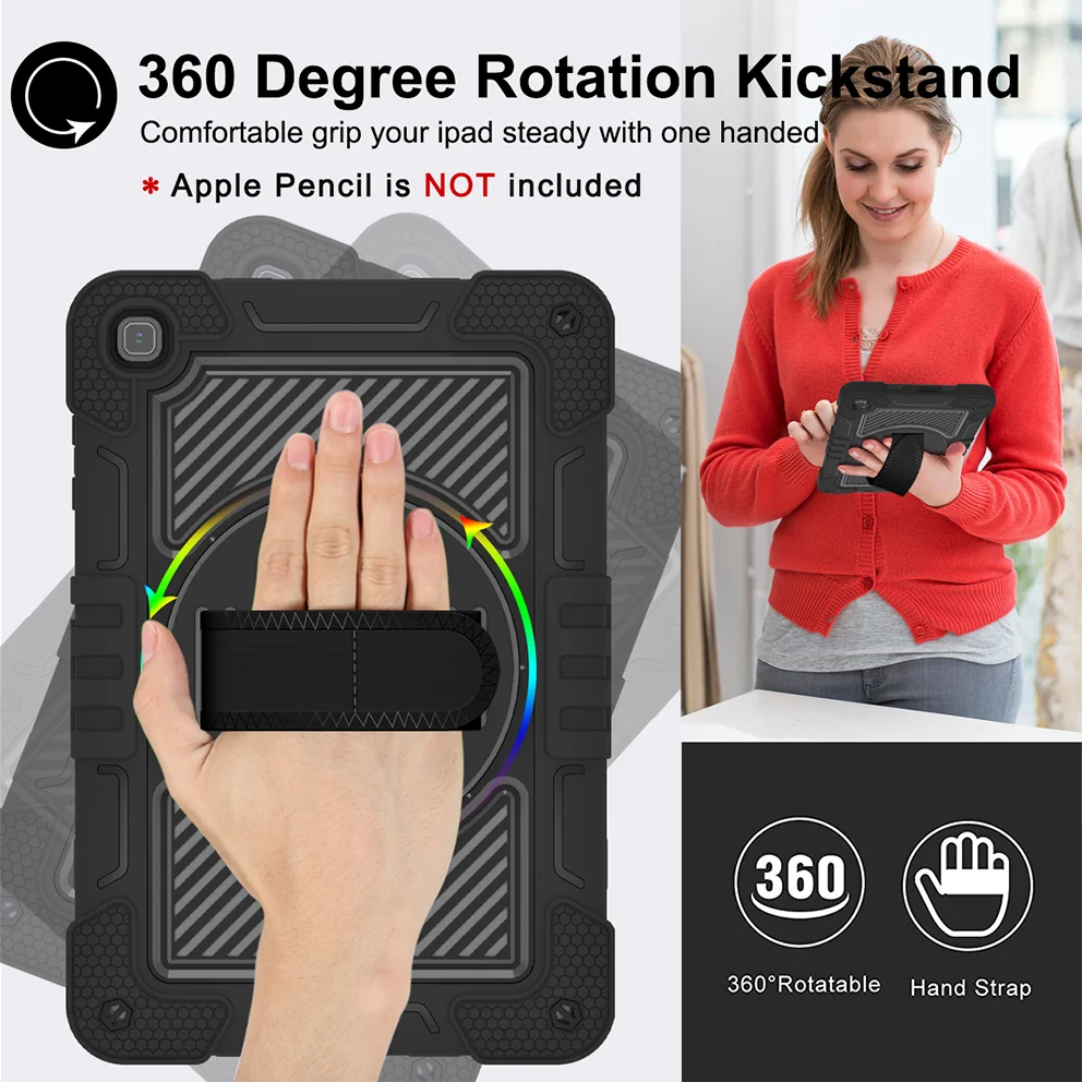 Tough Cover Hand Strap Shoulder Strap 360 Rotatable Kickstand Protective Case for Honor Pad X8 10.1 Inch 2023 Tablet