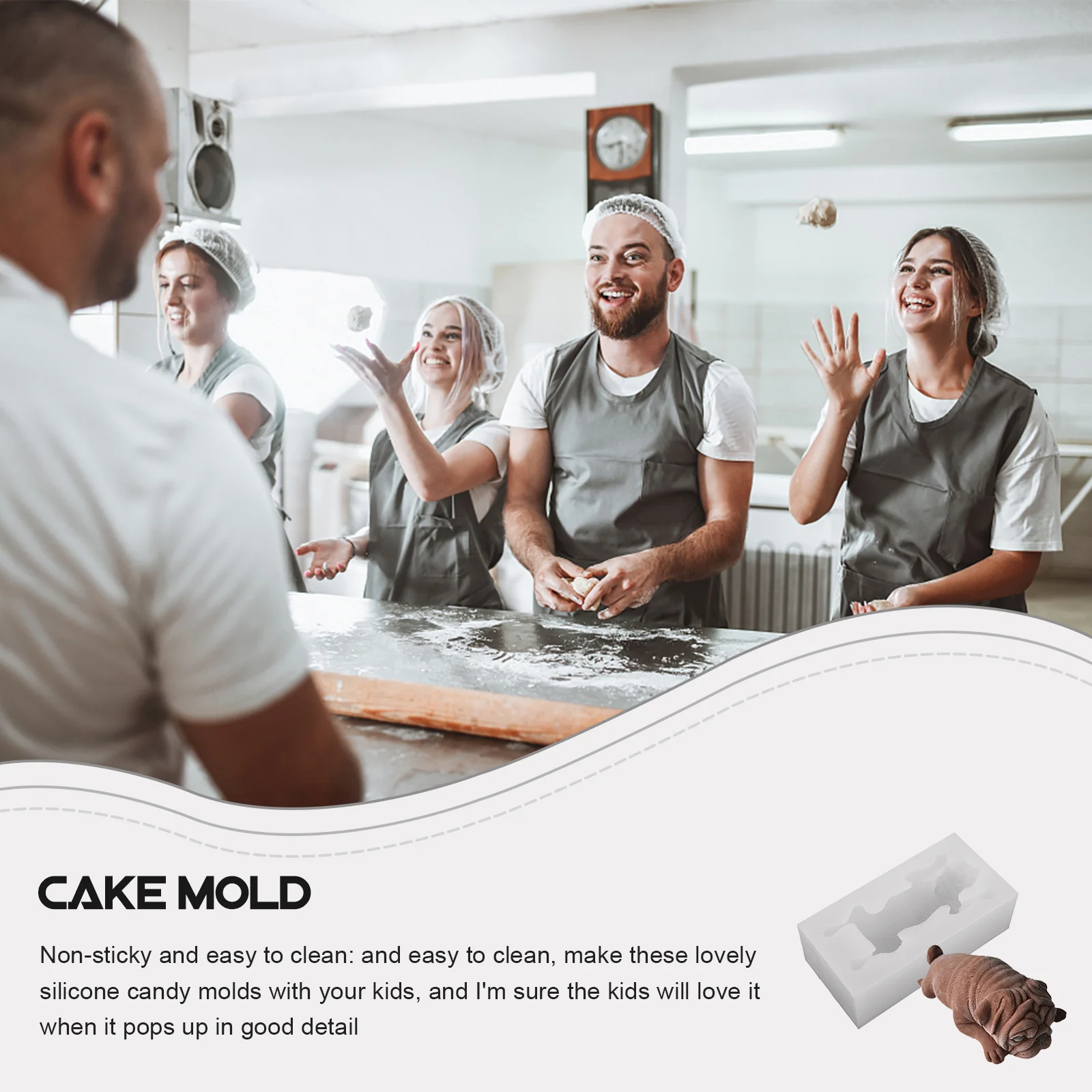 

3D Shar Pei Silicone Fondant Mold Pug Dog Chocolate Mousse Cake Reusable Non-Stick Multi Purpose Ice Cube Gummy Soap Mold For