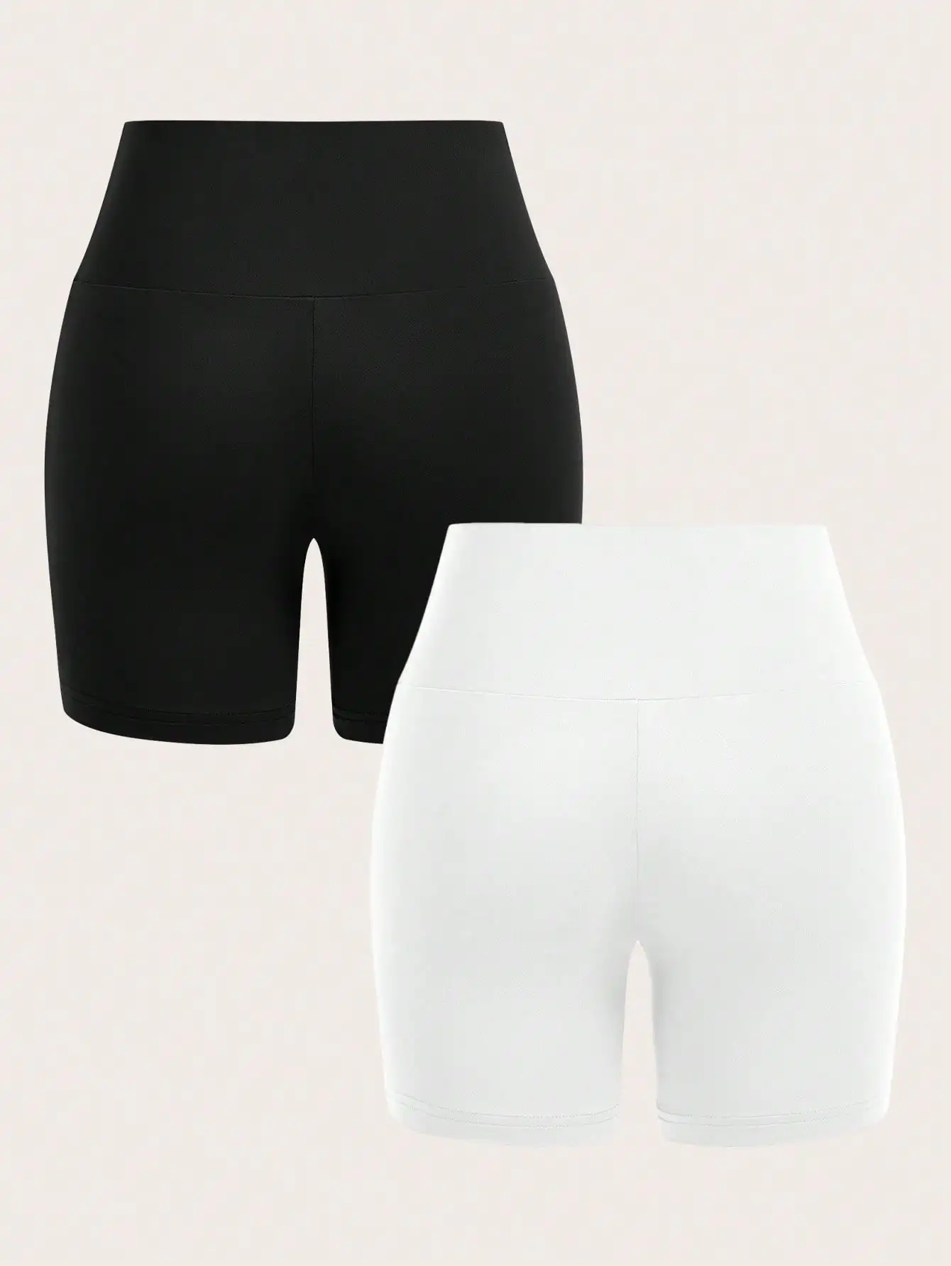 

2 pcs Summer High Waisted Casual Basics Solid Color Shorts Fashionable and Sexy Running Fitness Pants Yoga Leggings