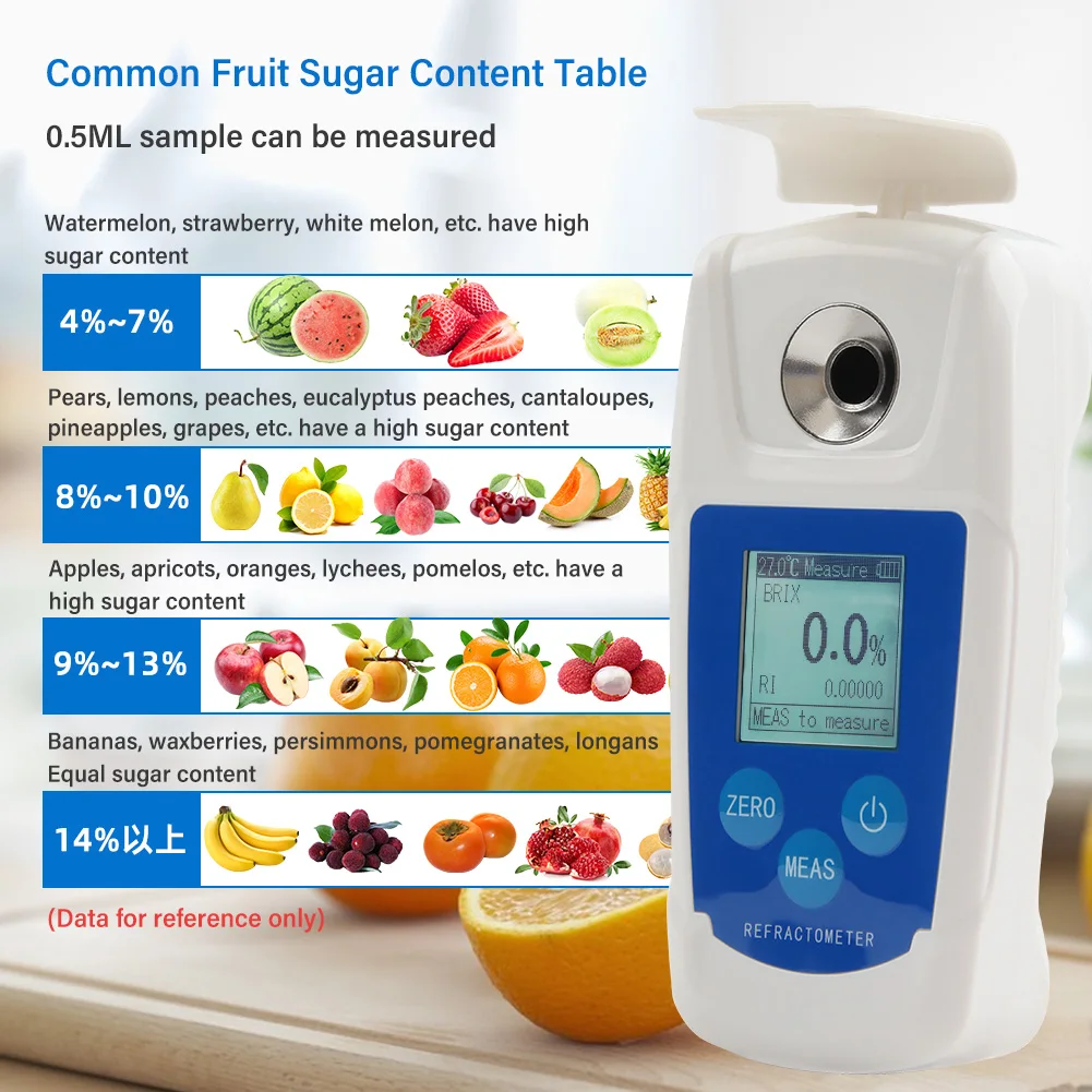 0-55% Brix Digital Sugar Refractometer with ATC Fruit Sugar Meter Brix Refractometer for Juice Beverage Dessert