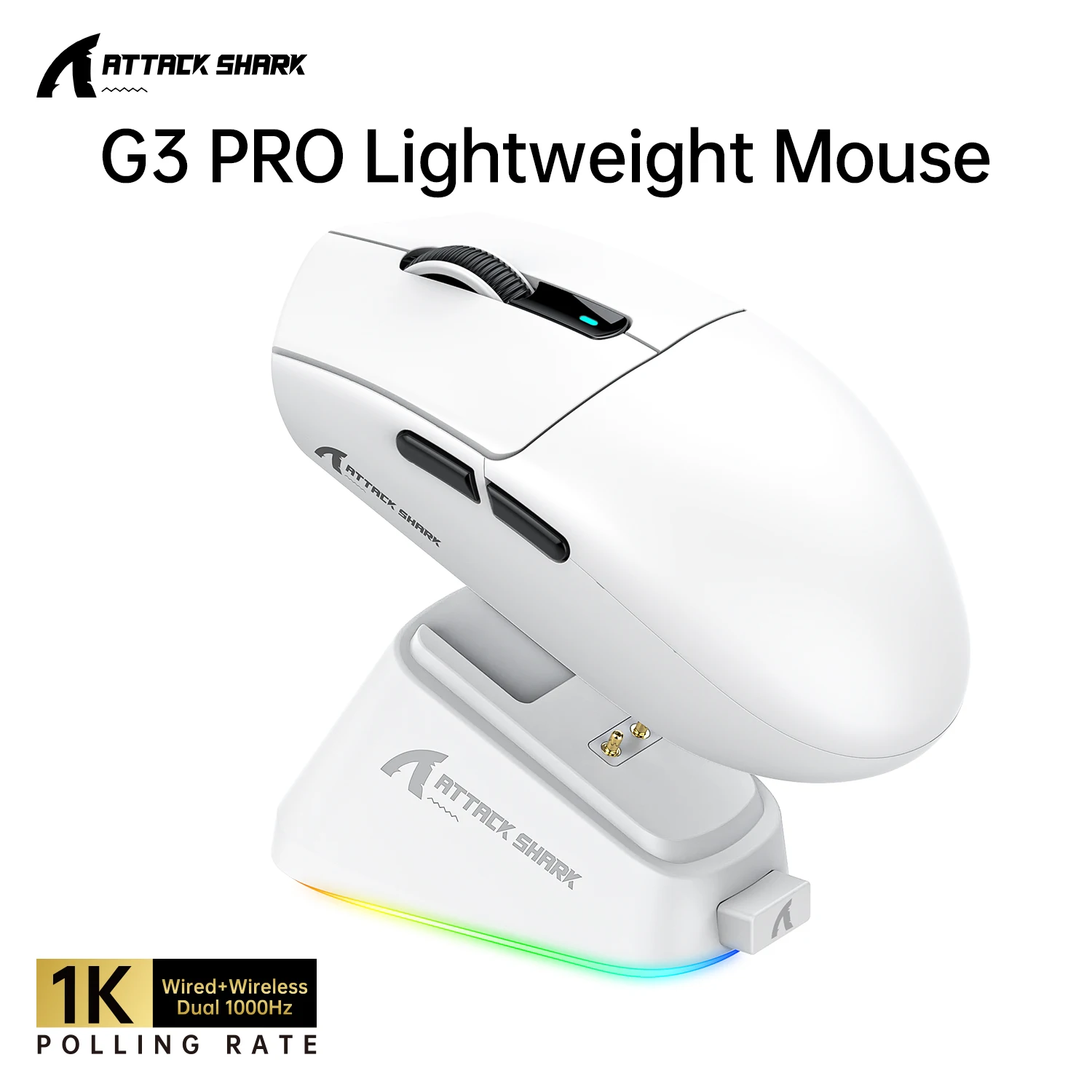 

ATTACK SHARK G3PRO Wireless Gaming Mouse PAW3311 1K Hz RGB Charger 3-Mode Connection 25000dpi 62g Gamer Mouse for PC/MAC/Wins