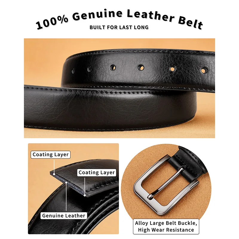 OYIFAN 2 PCS Genuine Leather For Men's High Quality Buckle Jeans Cowskin Casual Belts Business Cowboy Waistband Male Designer